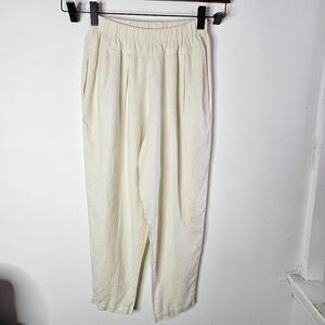 Black Crane Carpenter 100% Linen Pants Elastic Waist Pockets Size S